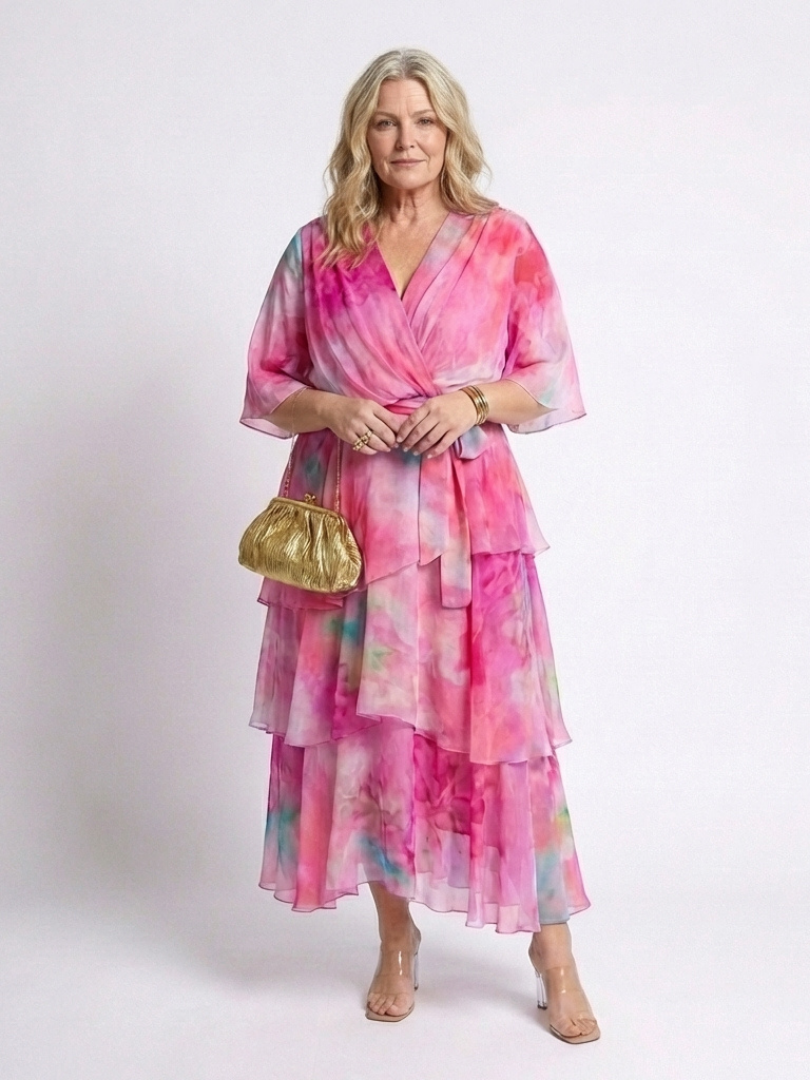 Piper | Sheer Layered V-Neck Tie Waist Short Flutter Sleeve Maxi Dress