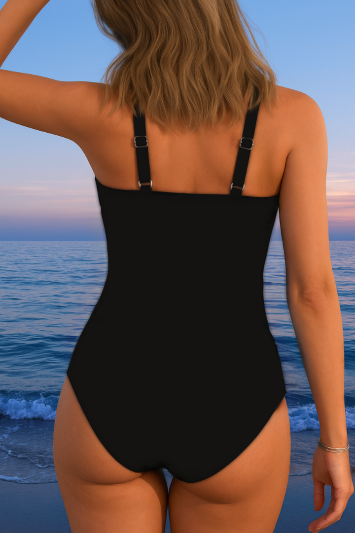 Fenella - Luxury Swimsuit with Crossover Neckline and Multicolored Print