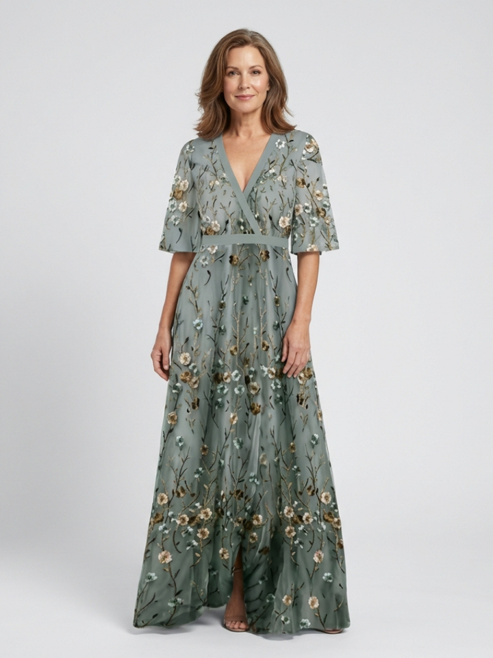 Whitmore Dublin | Floral V Neck Short Sleeve Maxi Dress
