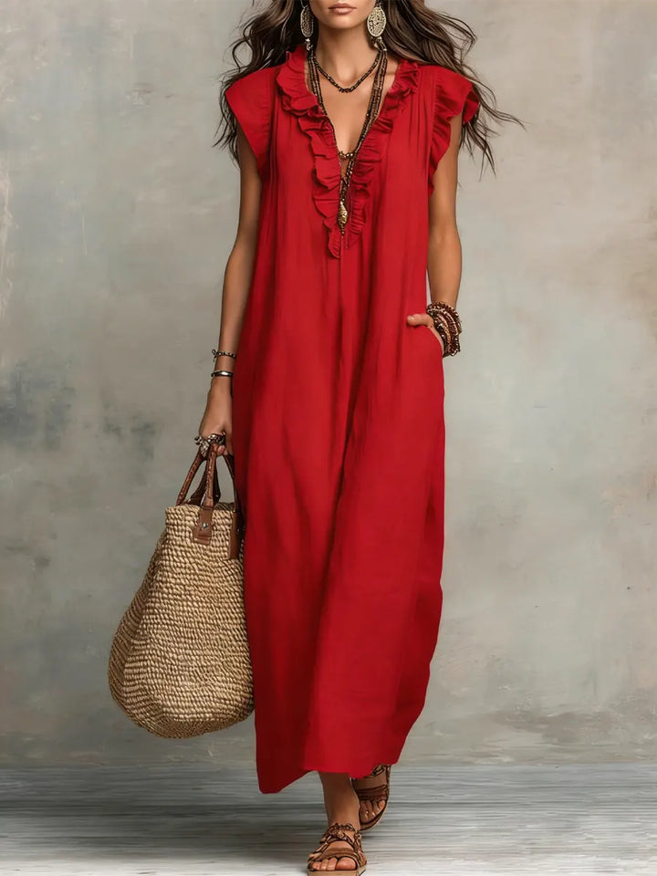 The Mia | Ruffled Cotton-Linen Art Dress