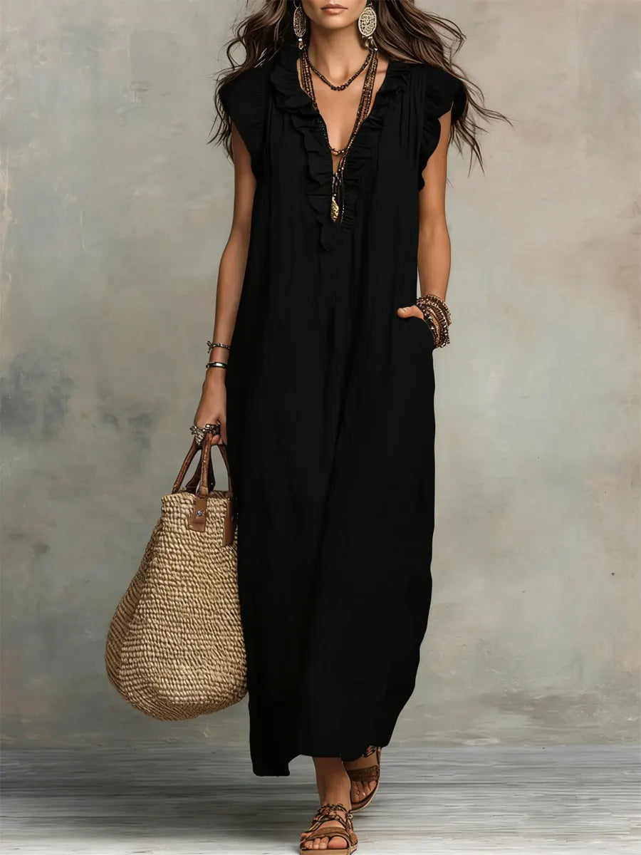 The Mia | Ruffled Cotton-Linen Art Dress