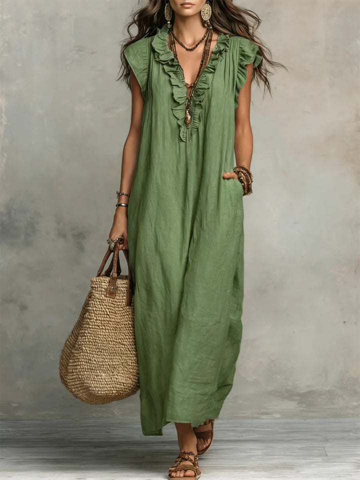 The Mia | Ruffled Cotton-Linen Art Dress