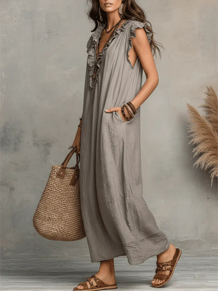 The Mia | Ruffled Cotton-Linen Art Dress