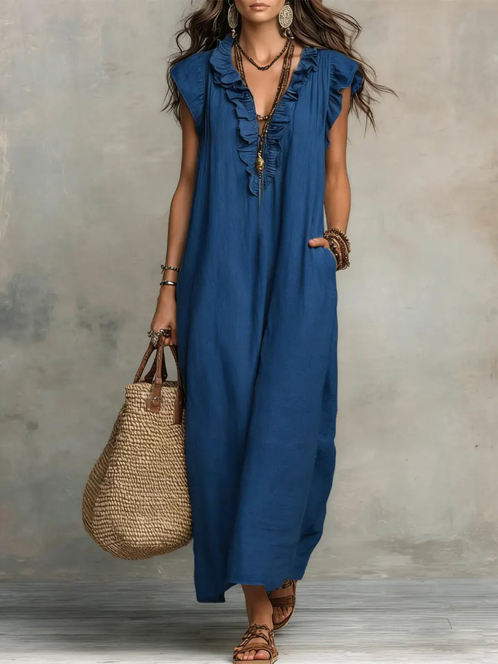 The Mia | Ruffled Cotton-Linen Art Dress