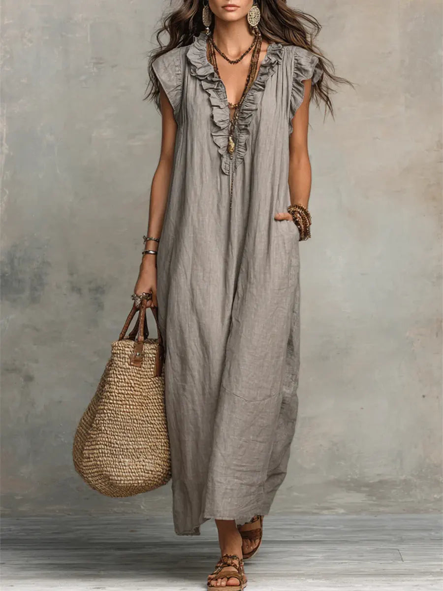 The Mia | Ruffled Cotton-Linen Art Dress